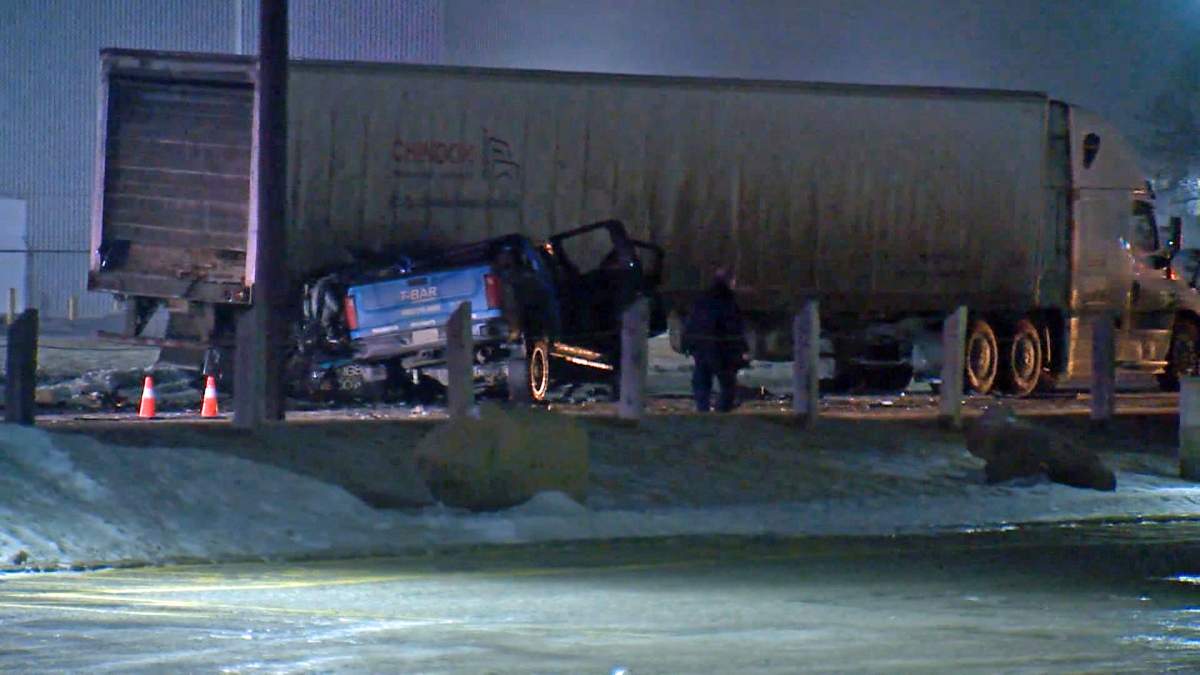 Calgary police confirm one person was killed in this crash when a semi and another vehicle collided at the intersection of Barlow Trail and 26 Street southeast on Wednesday evening.