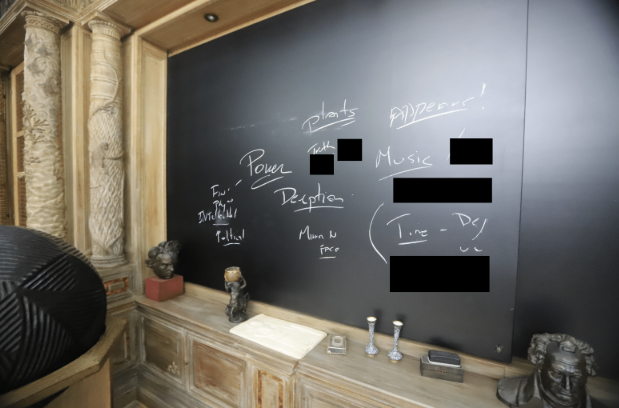A photo of a chalkboard on Epstein's property.