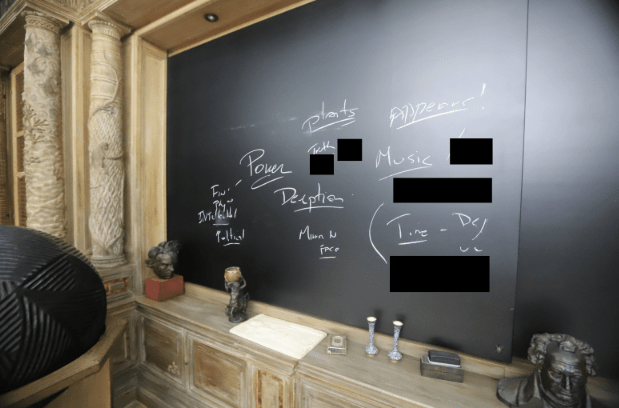 A photo of a chalkboard on Epstein's property.