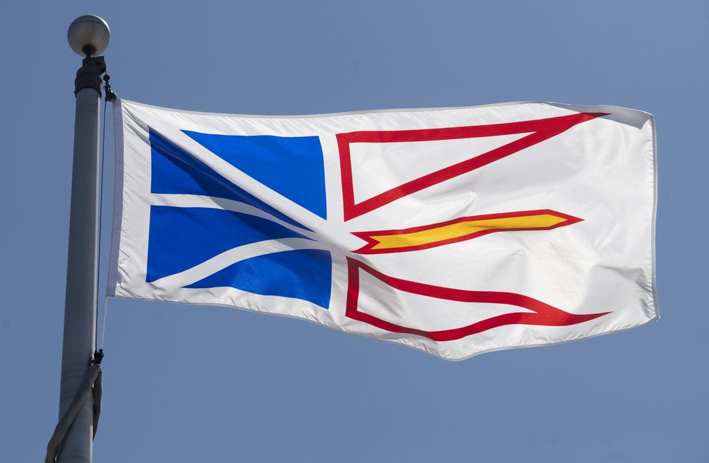 Newfoundland & Labrador's provincial flag flies on a flagpole in Ottawa, Monday, July 6, 2020. THE CANADIAN PRESS/Adrian Wyld.