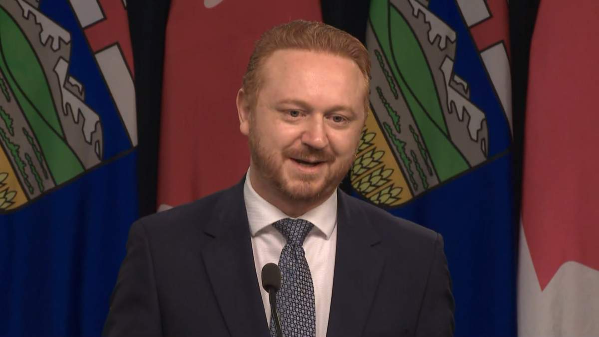 Alberta Justice Minister at a press conference in Edmonton on Thursday where he discussed new legislation the government tabled that would've prevented the Court of King's Bench from ruling on the constitutionality of the referendum question.