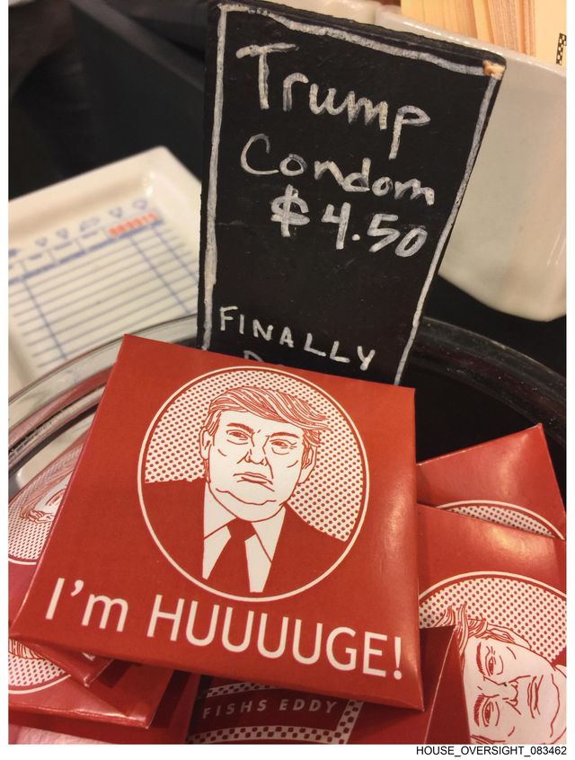 An image of the packaging of a Trump branded condom.