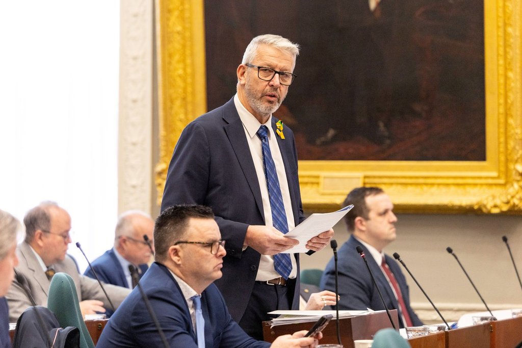 Finance Minister John Lohr tables the provincial budget at Province House in Halifax on Tuesday, Feb. 18, 2025. THE CANADIAN PRESS/Kelly Clark.