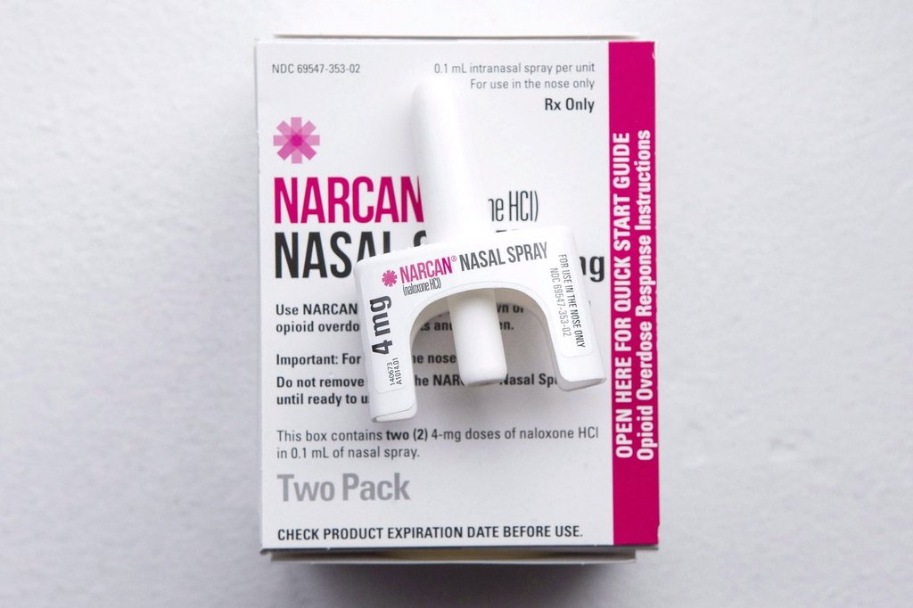 A nasal spray containing naxolone, taken from an naxolone emergency kit, is shown at a pharmacy in Toronto on Tuesday April 11 , 2017. Naxolone is a medication that reverses the effects of an overdose from opioids such as heroin, methadone, fentanyl and morphine.