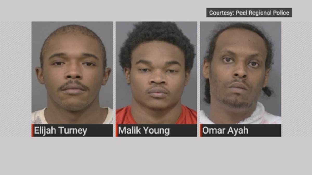 Three men are seen in these police-provided photos by Peel Regional Police. The men are suspects in a homicide investigation.