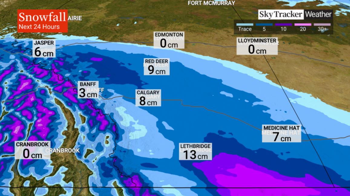 Several centimetres of snow are also in forecast for much of southern Alberta on Thursday and Friday.