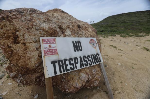 A 'no trespassing' sign on Epstein's property.