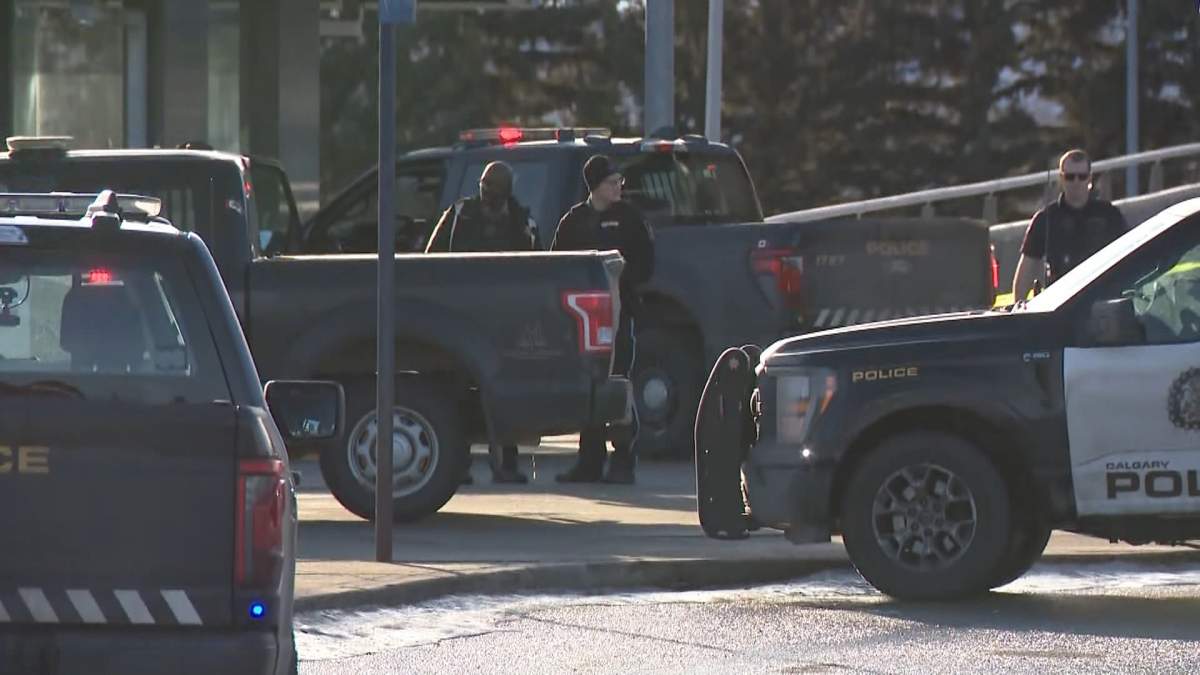 A heavy police scene around the Brentwood LRT station in northwest Calgary on Tuesday after a man was shot by an officer and sent to hospital with serious injuries.