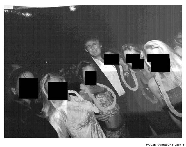 The House Committee released this image of President Trump with six women as part of a series of 19 images related to the Epstein files.