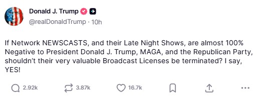 Screenshot of Donald Trump's Truth Social post.