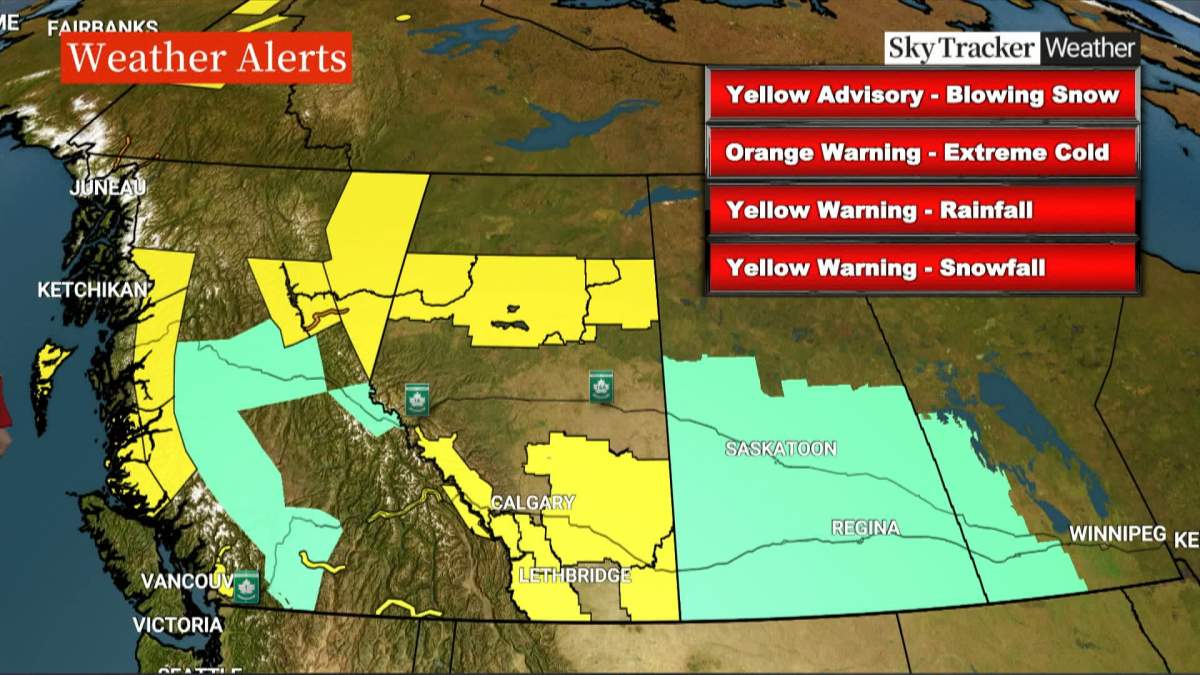 Environment Canada has issued weather warnings, watches or special weather statements covering much of western Canada.