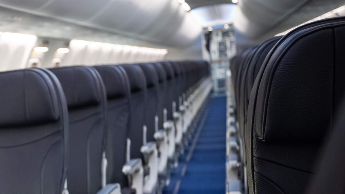 The interior of a WestJet Airlines Boeing 737 Max aircraft on Thursday, January 21, 2021.