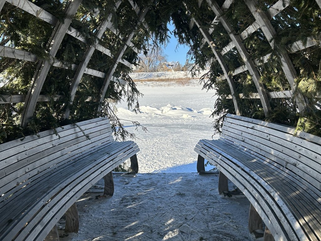 The inside of a warming hut on the Red River In Winnipeg on Tuesday Jan. 27, 2026. Every winter, warming huts are set up along a skating and walking trail that stretches up to seven kilometres along the Red and Assiniboine rivers. THE CANADIAN PRESS/Steve Lambert.
