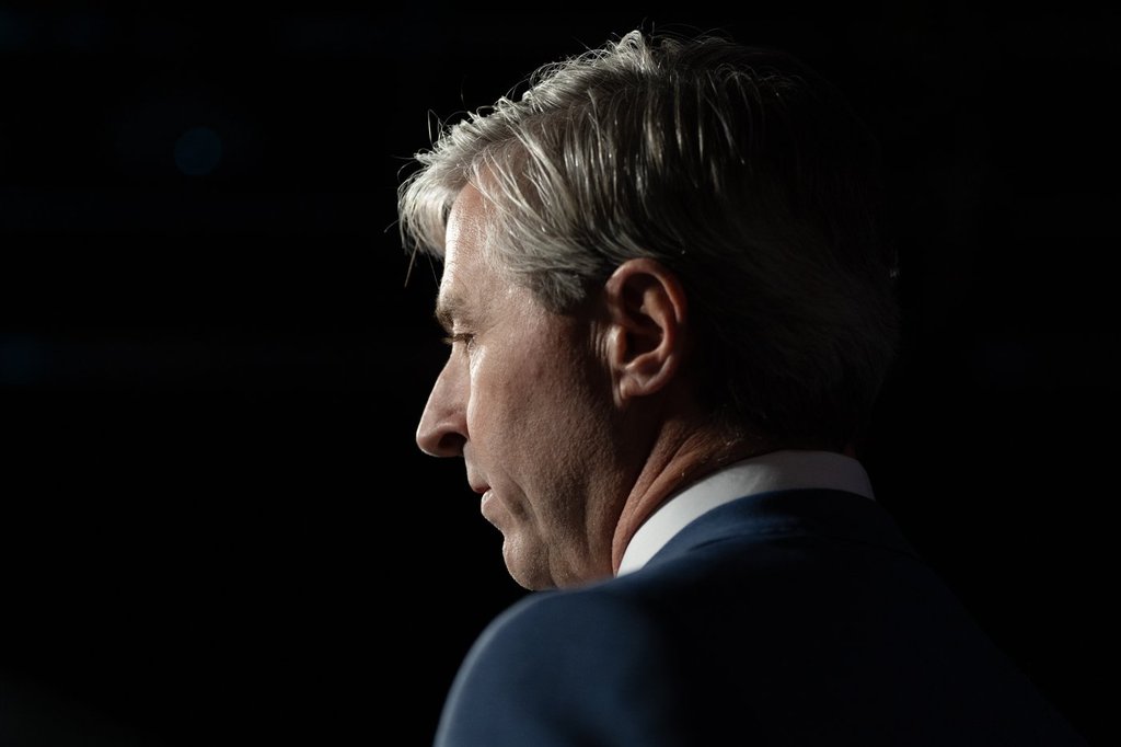 Nova Scotia Progressive Conservative Leader Tim Houston speaks to reporters following a televised debate in Halifax on Thursday, Nov. 14, 2024. THE CANADIAN PRESS/Darren Calabrese.