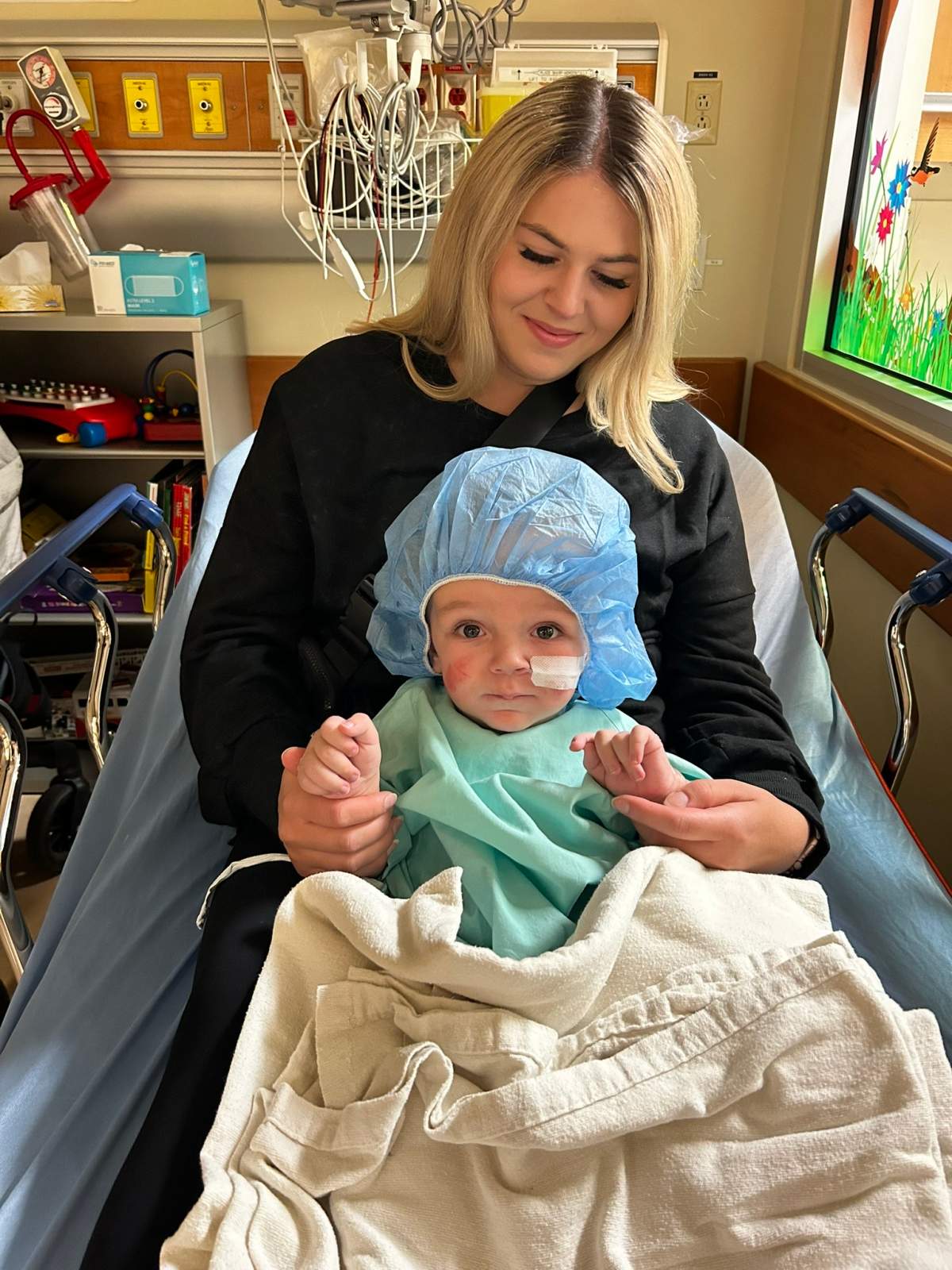 Bodie and his mom Celeste preparing for a procedure.