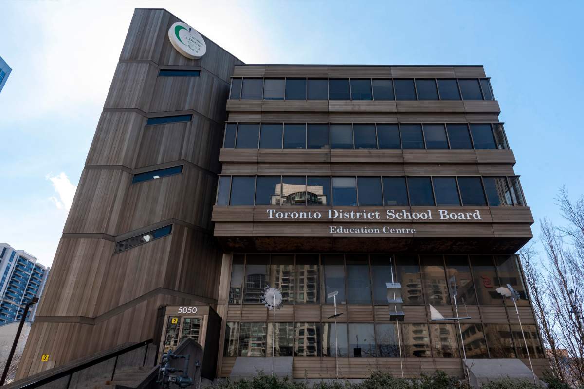 General view of Toronto District School Board head office in North York, Ontario on April 13, 2019. 