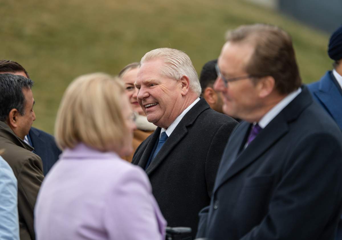 Premier Doug Ford attends a groundbreaking ceremony for Peel Memorial Hospital in Brampton, Ont., on March 28, 2025.