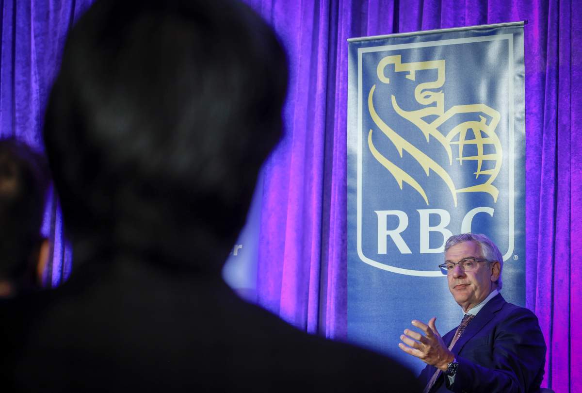 RBC president and CEO Dave McKay addresses the Calgary Chamber of Commerce in Calgary, Wednesday, Oct. 8, 2025. THE CANADIAN PRESS/Jeff McIntosh.