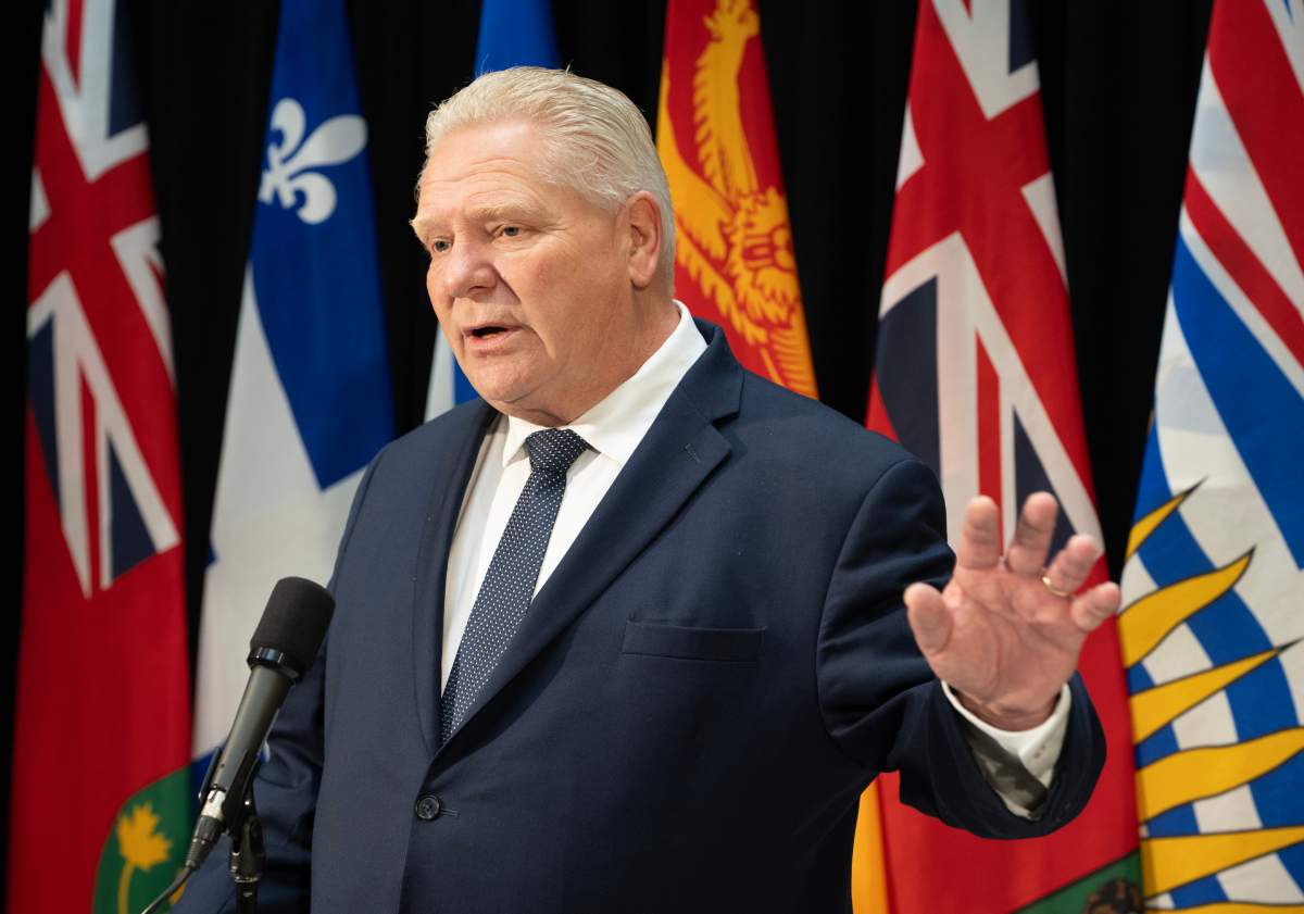 Ontario Premier Doug Ford speaks with reporters before the First Ministers Meeting in Ottawa, Thursday, Jan. 29, 2026.