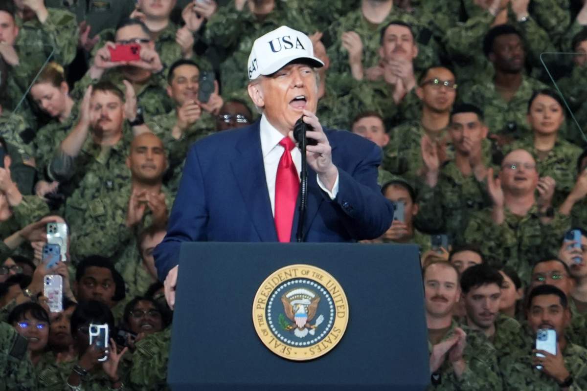 November 4, 2025: U.S. President Donald Trump speaks to the country's military personnel aboard the aircraft carrier George Washington at the U.S. Navy base in Yokosuka, Kanagawa Prefecture, eastern Japan, on Oct. 28, 2025. (Pool photo)(Kyodo).==Kyodo. (Credit Image: © Kyodonews via ZUMA Press).