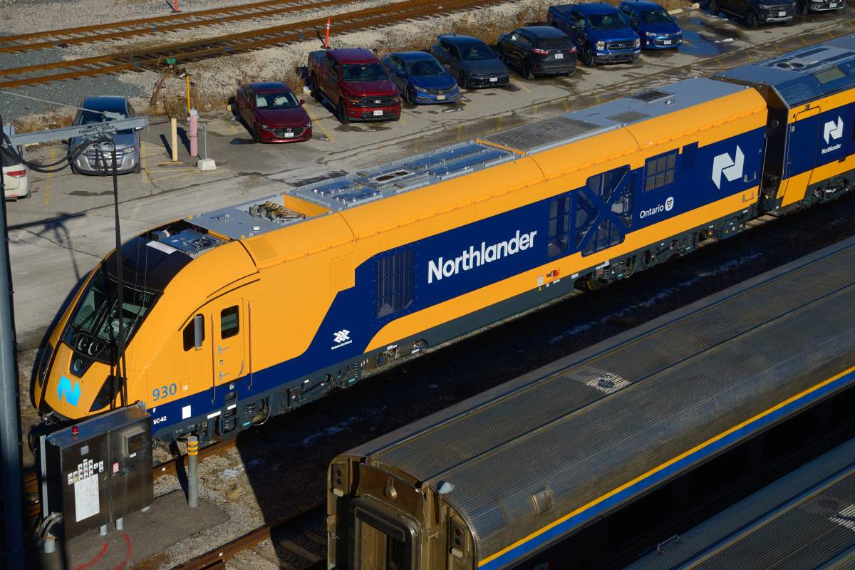 The first of three Siemens Venture train sets are pictured at the VIA Rail Toronto maintenance centre, along with VIA and GO Transit trains.