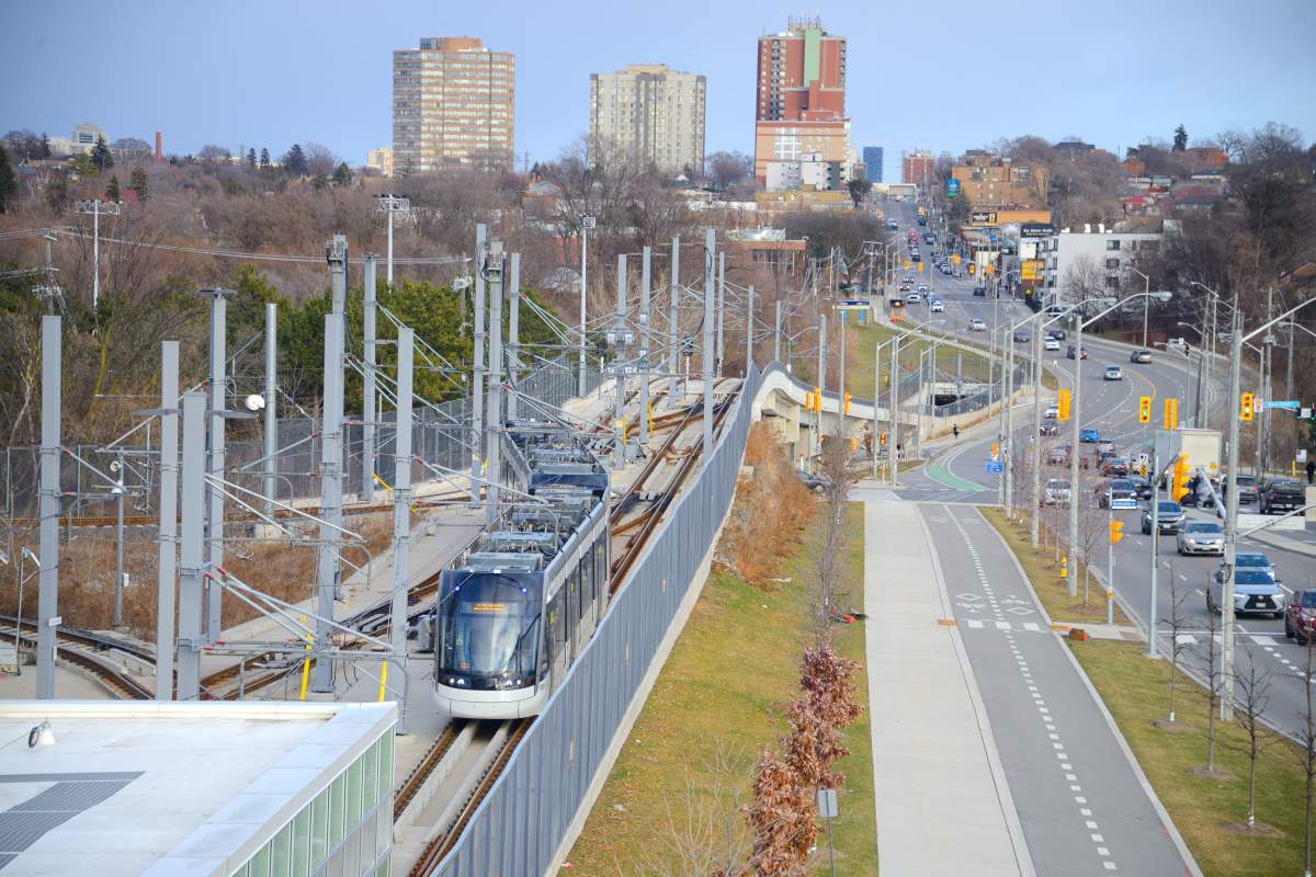 The new Line 5 Eglinton, formerly known as the Crosstown LRT under testing approaching the Mt. Dennis GO/UPX Station in Toronto, Ont., January 11 2026. 