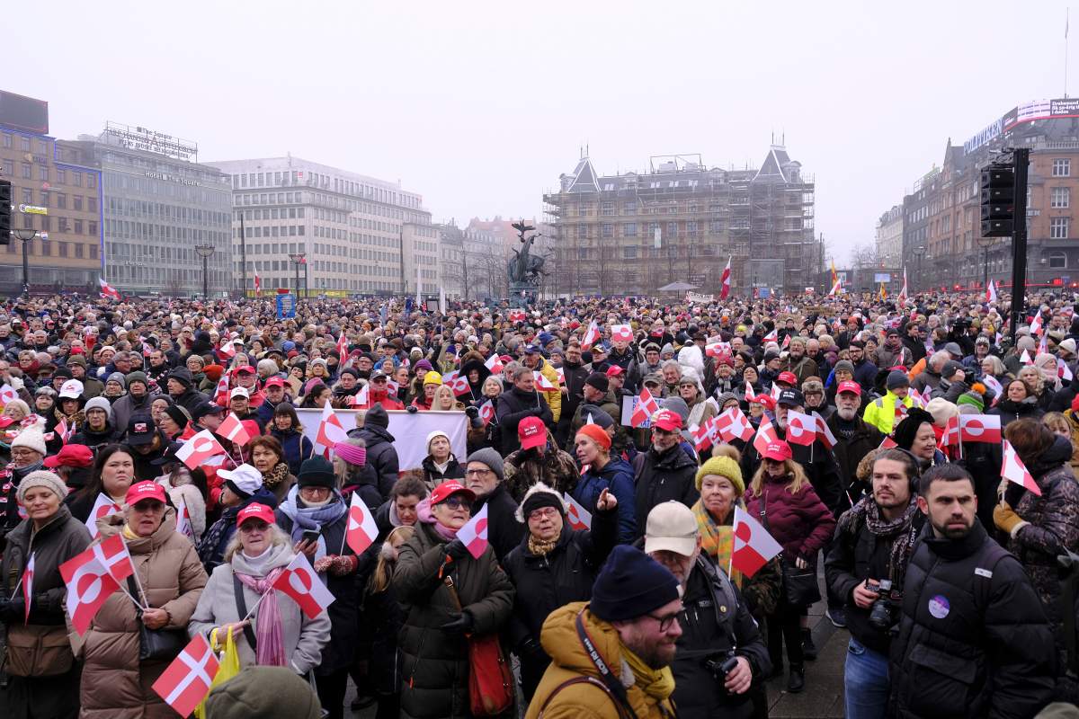 Demonstrators gather to protest against U.S. actions and remarks suggesting control over Greenland in Copenhagen, Denmark, on Jan. 17, 2026.