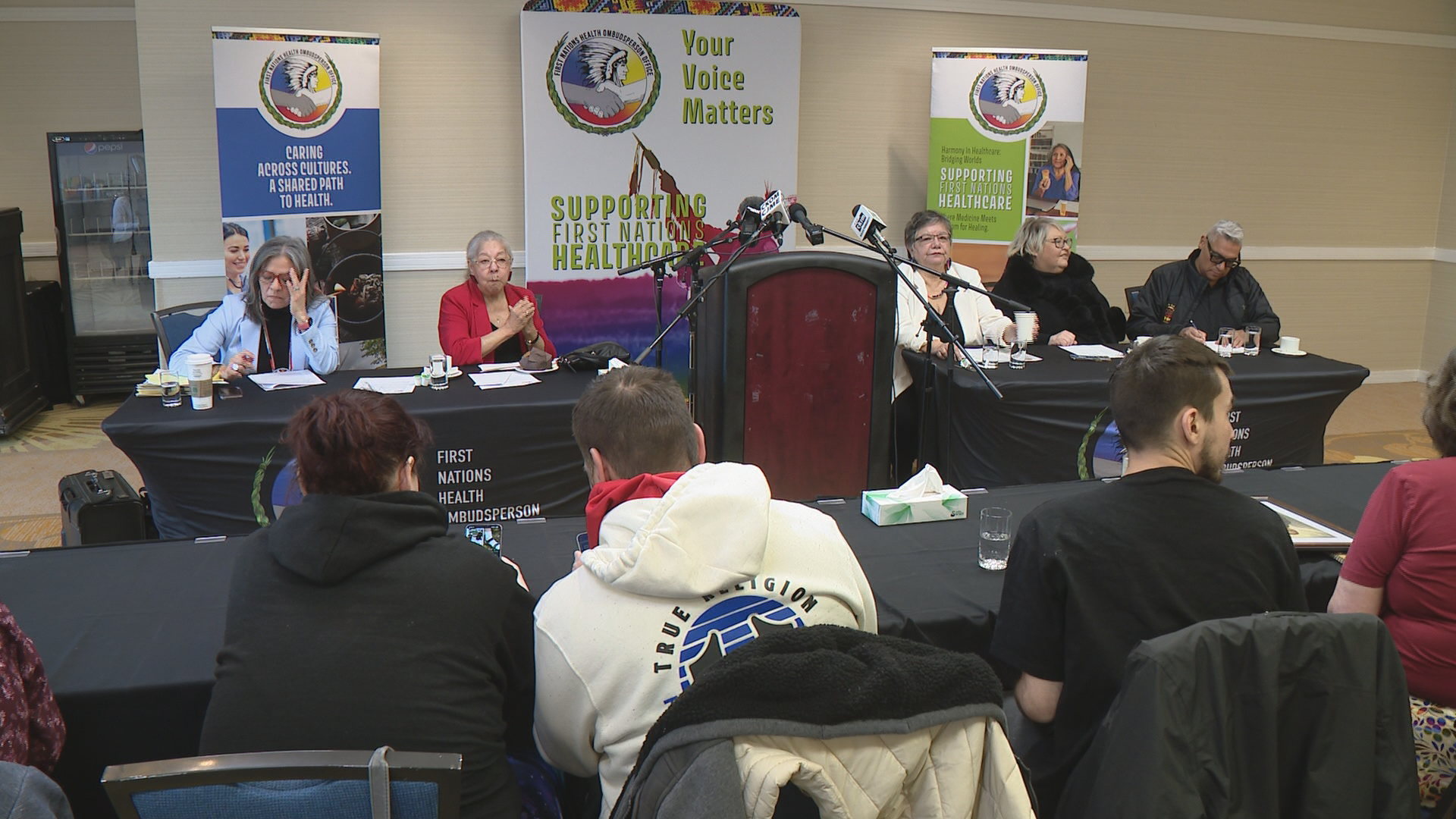 A press conference Monday on hospital safety in Saskatoon.