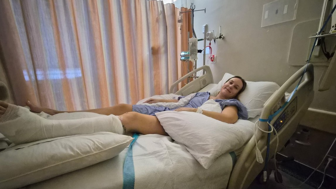 Angela Regier waited seven days for surgery on her leg.