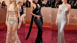 (L-R:) Jennifer Lawrence, Teyana Taylor and Kate Hudson attend the 83rd Annual Golden Globe Awards at The Beverly Hilton on January 11, 2026.