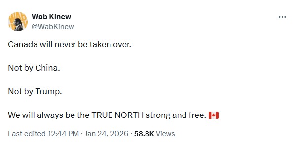 Manitoba Premier Wab Kinew responds on social media to U.S. tariff threats against Canada.