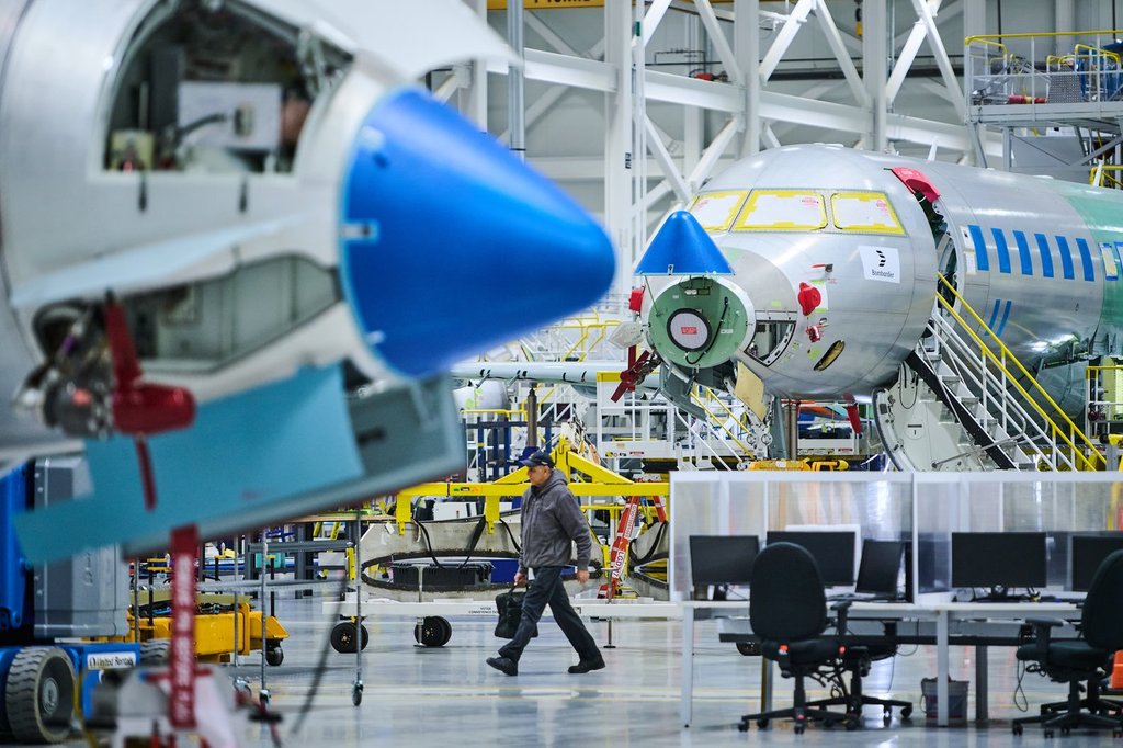 Jet planes are assembled at Bombardier's aircraft assembly centre in Mississauga, Ont., Monday, Dec. 8, 2025. THE CANADIAN PRESS/Sammy Kogan.