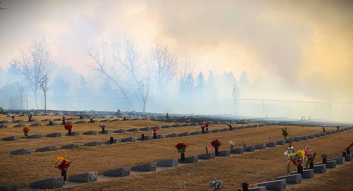 A second grass fire broke out early Tuesday afternoon in the coulees, near the Mountain View Cemetery, just south of where the first fire broke out early Tuesday morning.