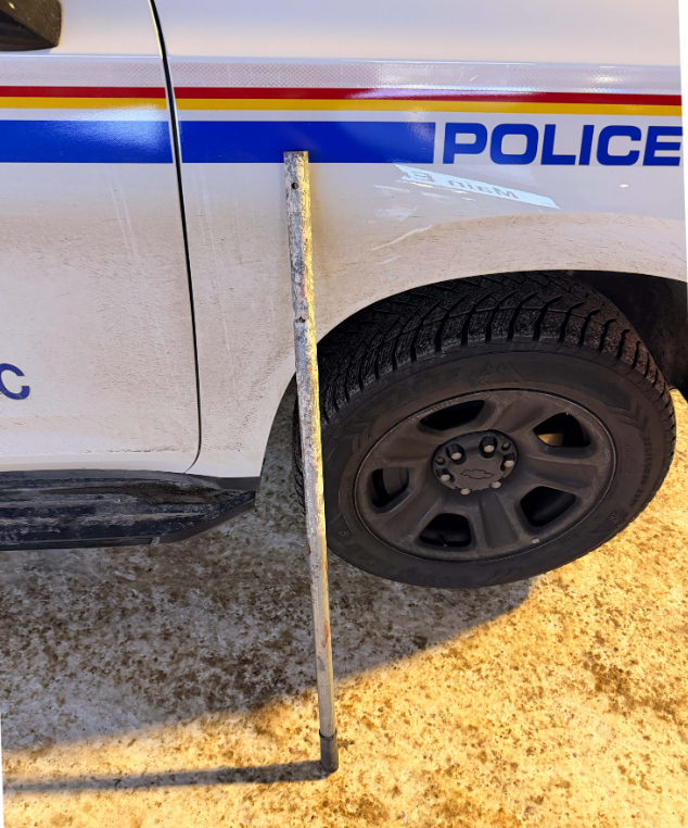 Police say this pipe was used by a suspect to smash windows in vehicles and buildings in Dauphin.