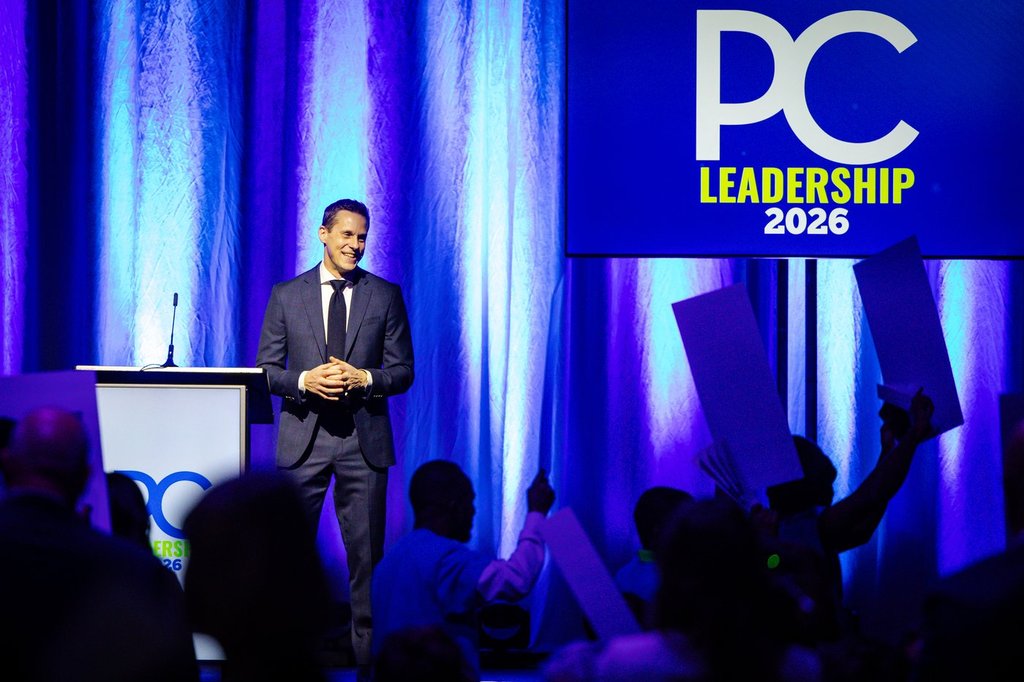 Rob Lantz speaks at PEI PC leadership convention in Charlottetown, Saturday, Feb. 7, 2026. 