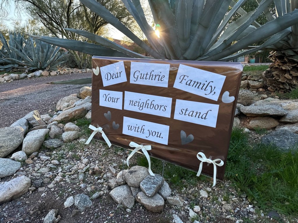 Neighbors of Nancy Guthrie, the daughter of “Today” host Savannah Guthrie, show support for the family in metro Tucson, Ariz., on Tuesday, Feb. 3, 2026, as the search continues to find Nancy who was reported missing.