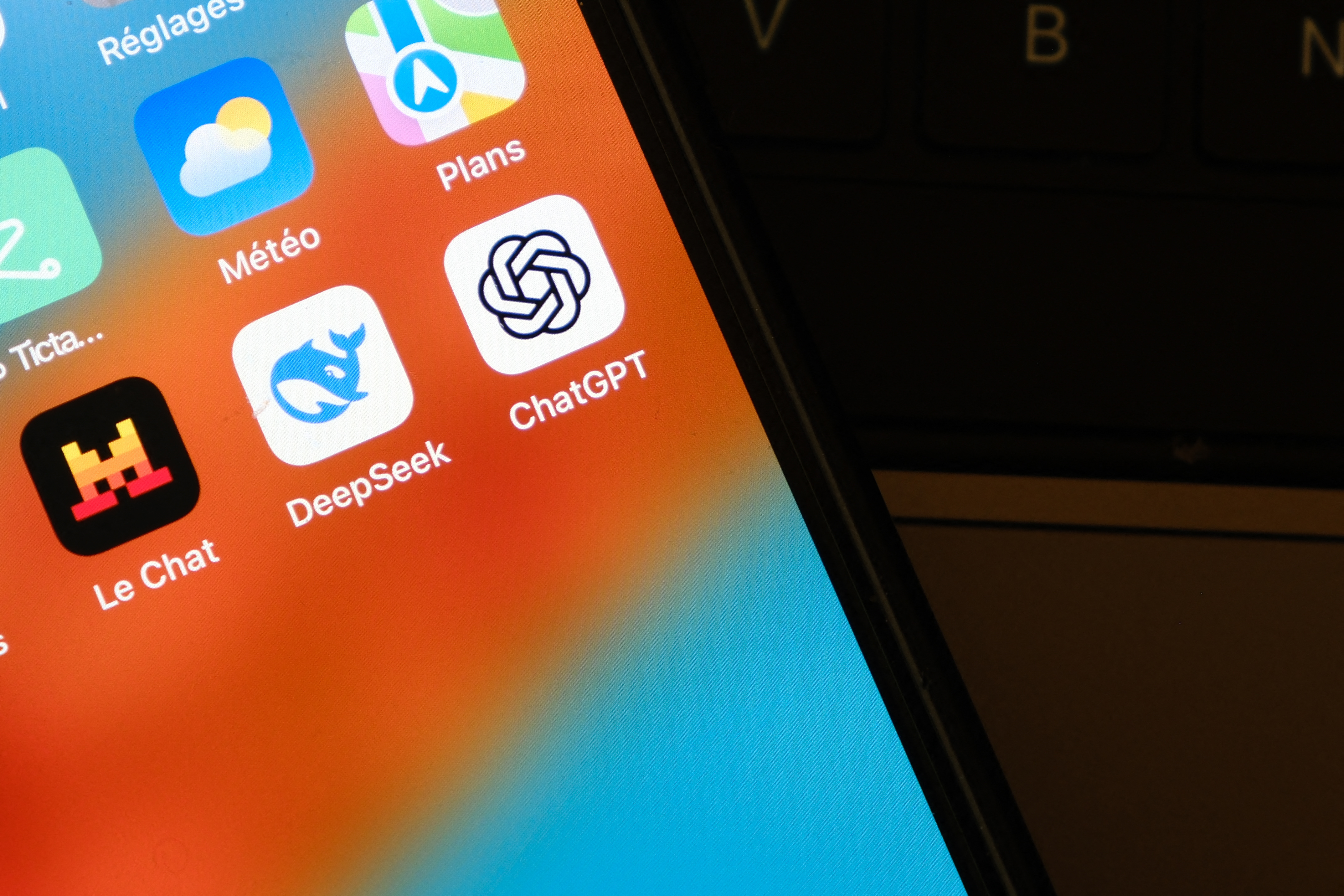 illustration of AI applications and Logo ( Chat GPT, Le Chat, DeepSeek )on smartphone or web page on february 10, 2025 in Paris, France.