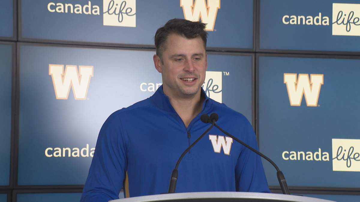 Winnipeg Blue Bombers quarterback Zach Collaros speaks with the media on Tuesday.
