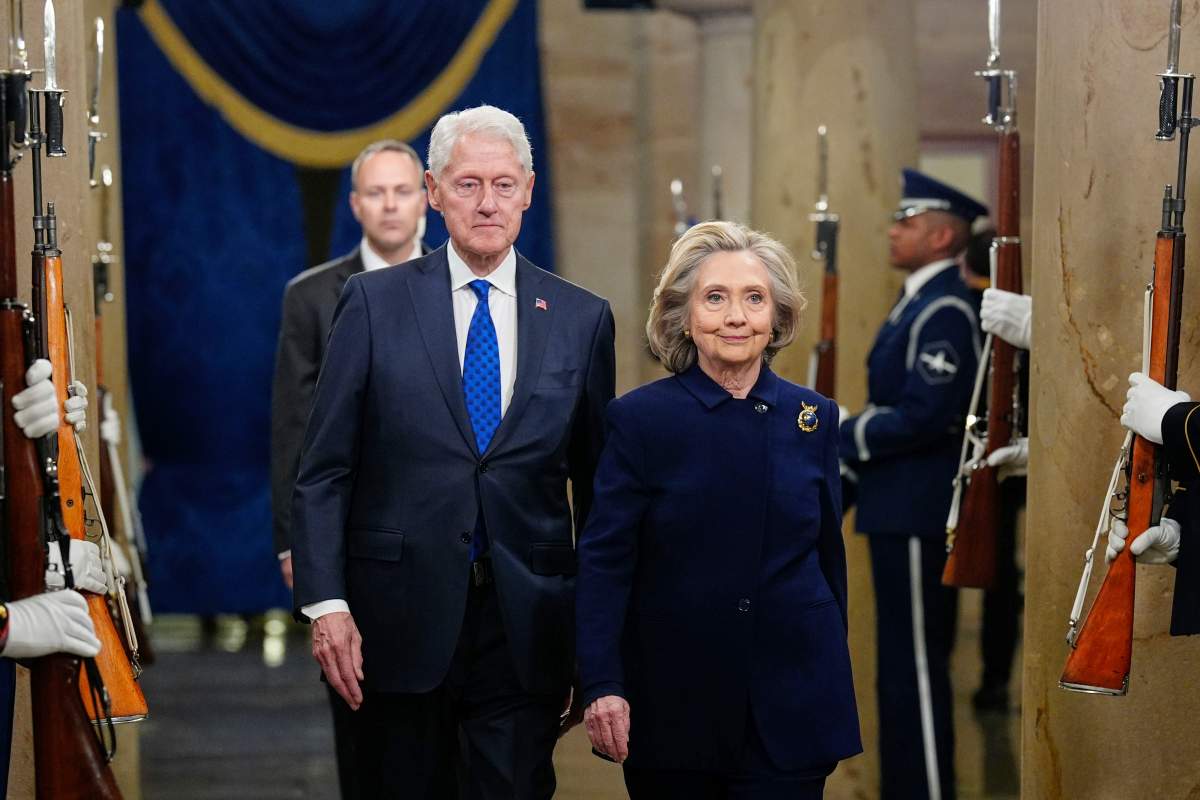 Former President Bill Clinton and former Secretary of State Hillary Clinton arrive before the 60th Presidential Inauguration in the Rotunda of the U.S. Capitol in Washington, Monday, Jan. 20, 2025.