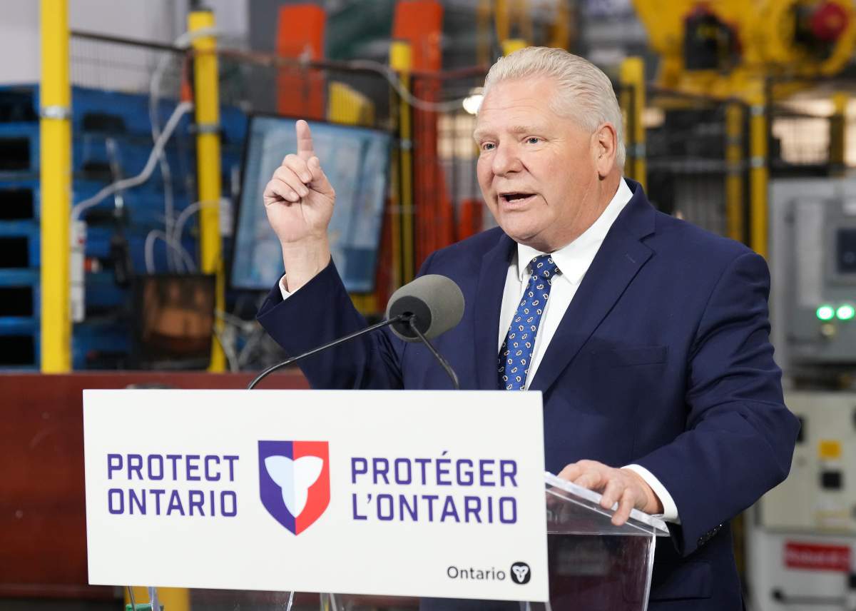 Ontario Premier Doug Ford makes an announcement regarding Ontario's agri-food manufacturing supply chain in Mississauga, Ont., on Thursday, Dec. 4, 2025.