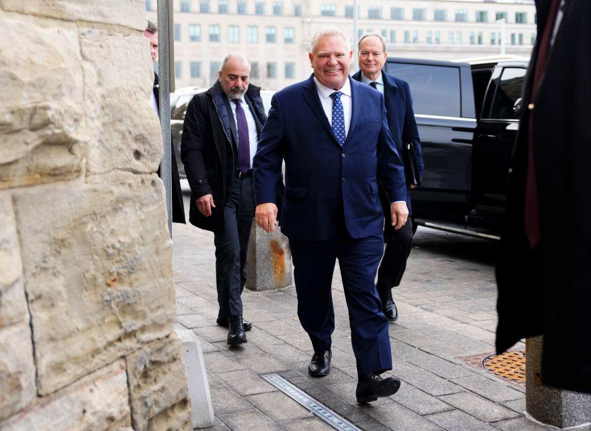 Ontario Premier Doug Ford arrives to Parliament Hill in Ottawa on Dec. 18, 2025, for a meeting with Prime Minister Mark Carney.