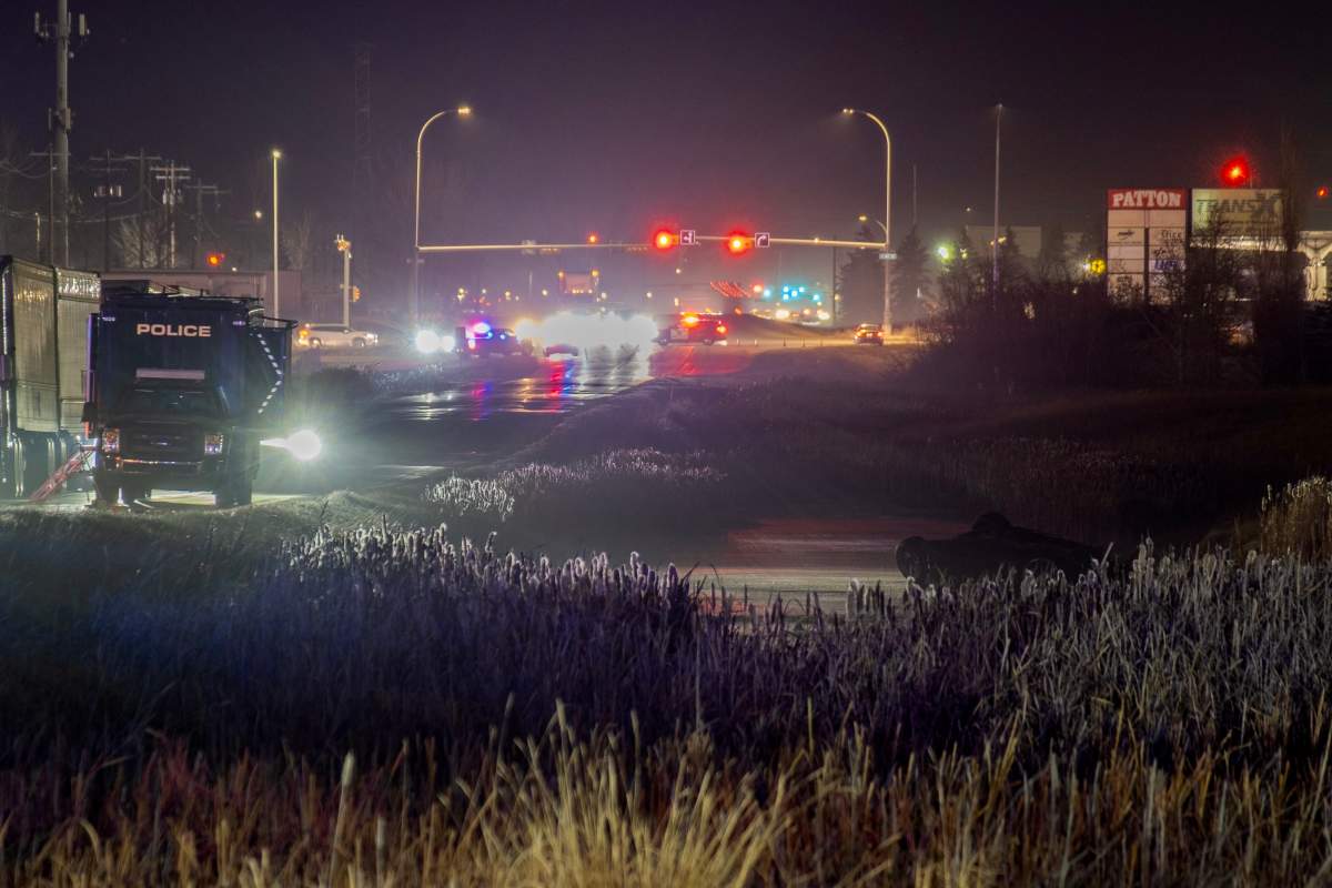 One person is dead following a single-vehicle crash that shut down a portion of a busy industrial area just east of Calgary early Wednesday morning. 
