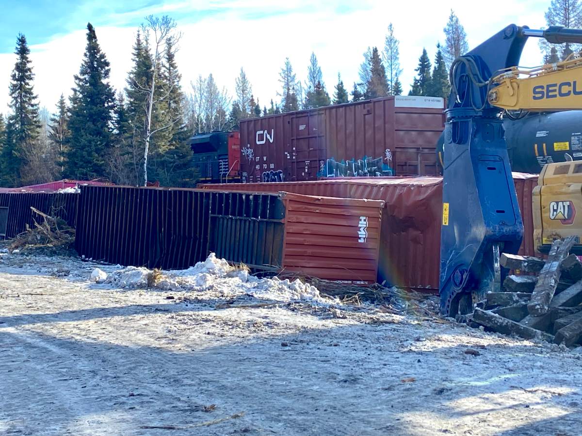 A CN Rail train derailment in Wildwood, Alta. on Friday, Feb. 7, 2026.