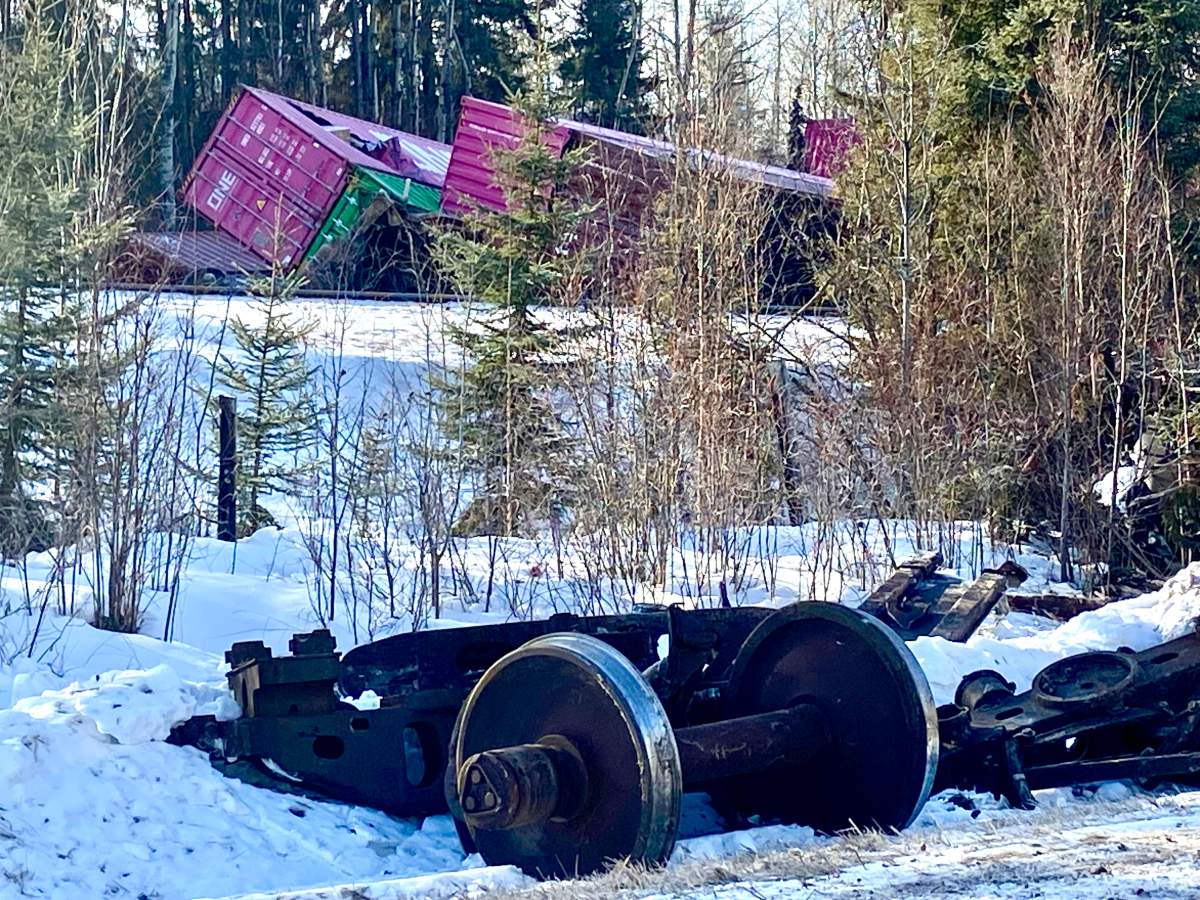A CN Rail train derailment in Wildwood, Alta. on Friday, Feb. 7, 2026.