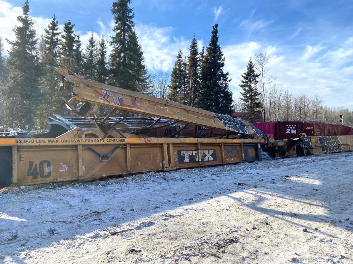 A CN Rail train derailment in Wildwood, Alta. on Friday, Feb. 7, 2026.