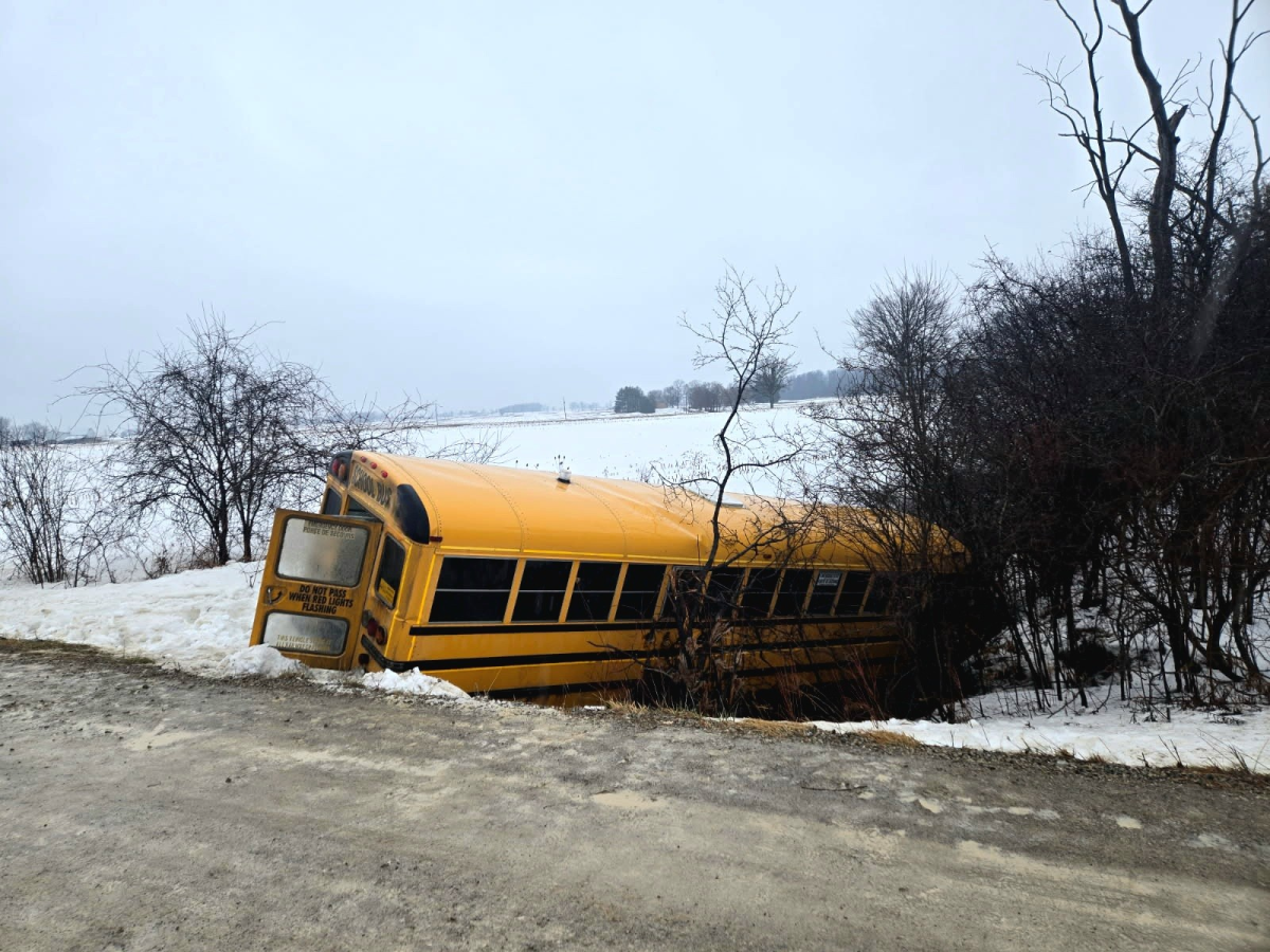 Provincial police say a school bus carrying about 40 elementary students left the road and entered a ditch, sending four children to hospital with minor injuries.