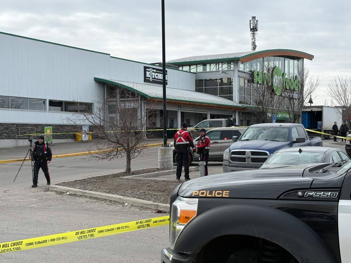 Calgary police investigating a serious crash between a pedestrian and semi at a grocery store in Panorama Hills on Monday, Feb. 16, 2026.