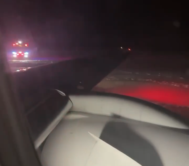 Image of emergency crews attending the Porter Airlines plane that became “disabled” after landing at Halifax Stanfield International Airport from Toronto on Feb. 11, 2026.