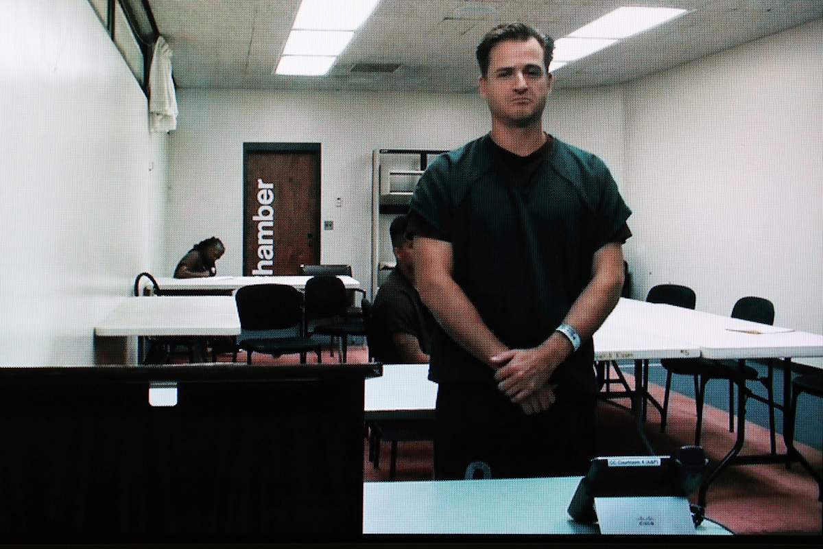 Hawaii doctor Gerhardt Konig appears before a judge via video during an arraignment hearing after being indicted on allegation of attempting to kill his wife on Monday, April 7, 2025, in Honolulu.