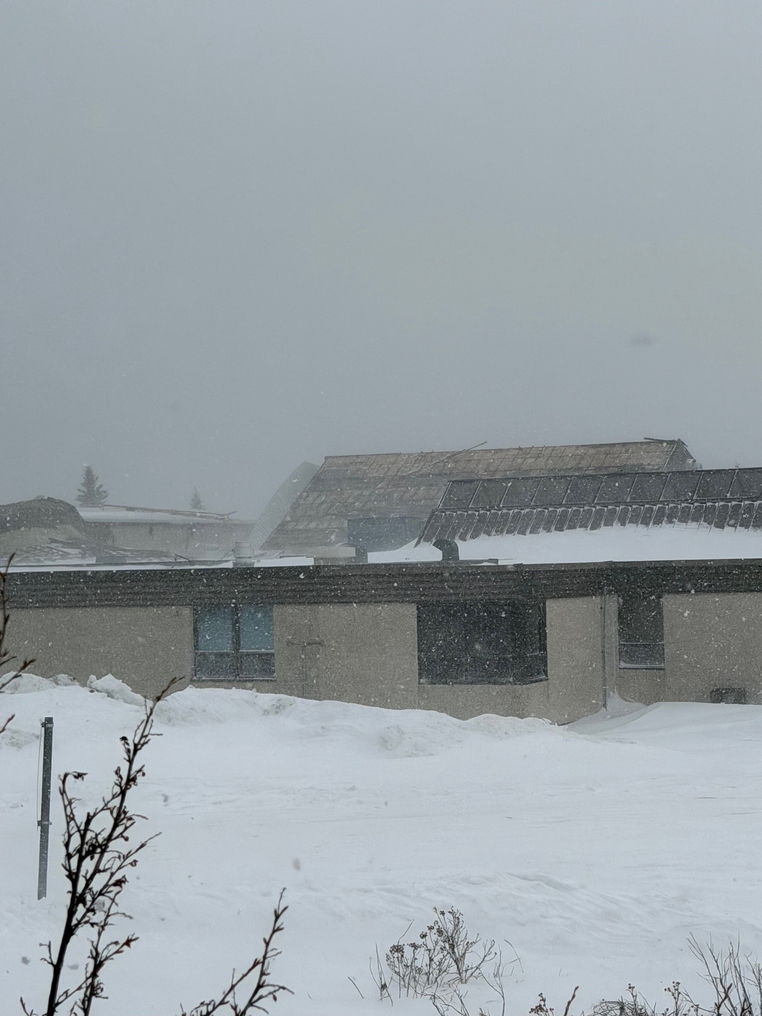 High winds ripped parts of the roof off the Swan Hills School in Swan Hills, Alta. on Sunday, March 8, 2026.
